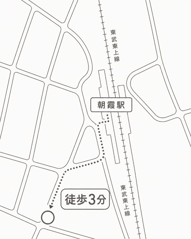 朝霞駅からの案内図（徒歩3分）